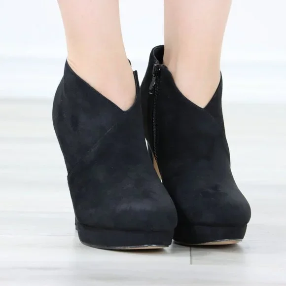 Black High Heel Platform Ankle Boots Stilettos Faux Suede - Picture 3 of 12